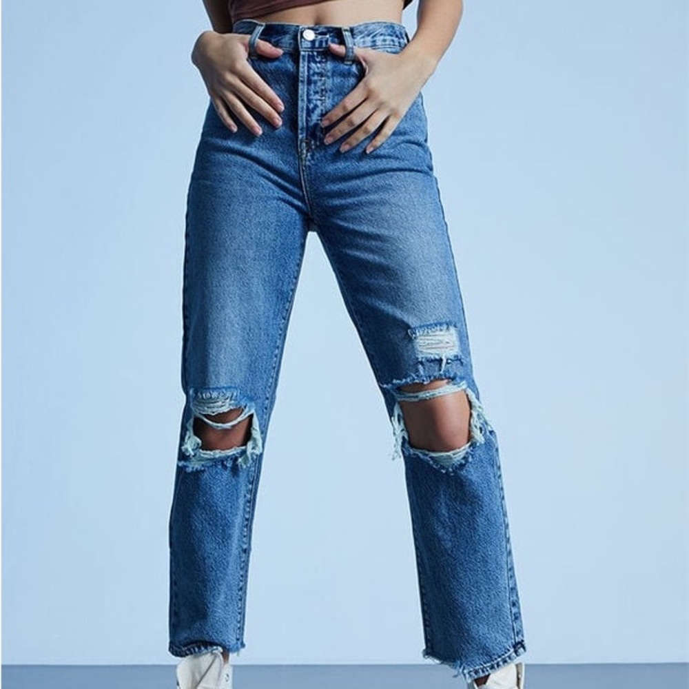 Pacsun eco blue distressed straight jeans